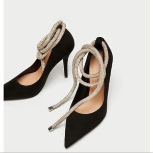 Zara Black High Heeled Pumps with Crystal Cord